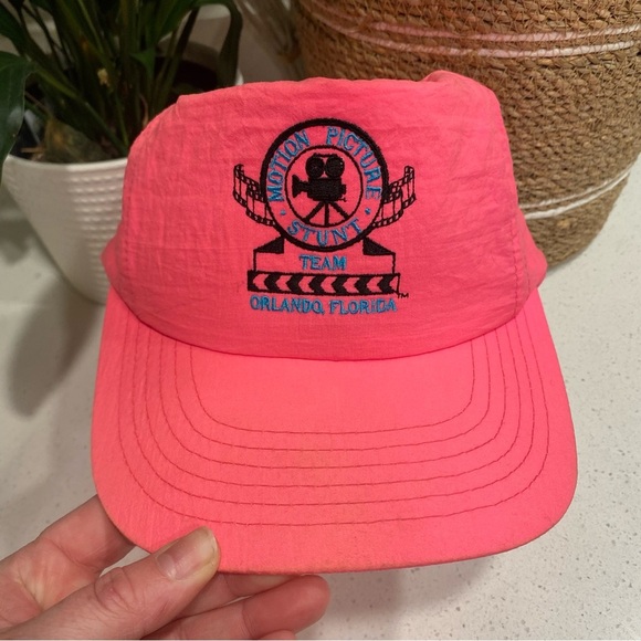 Vintage 90s SnapBack Hat Motion Picture Stunt Team Orlando Florida Hot Pink - Picture 1 of 7
